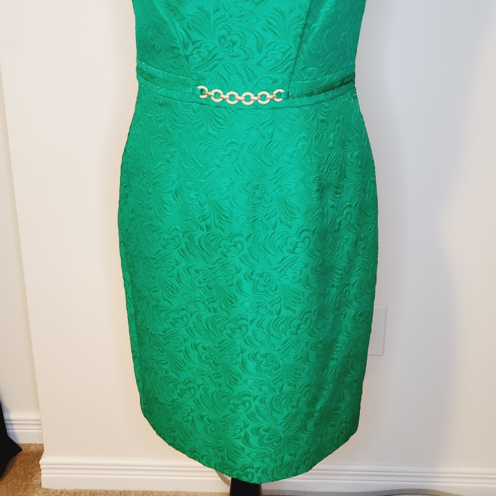 Ellen Tracy Jacquard Dress with Gold Embellishment - Picture 3 of 16